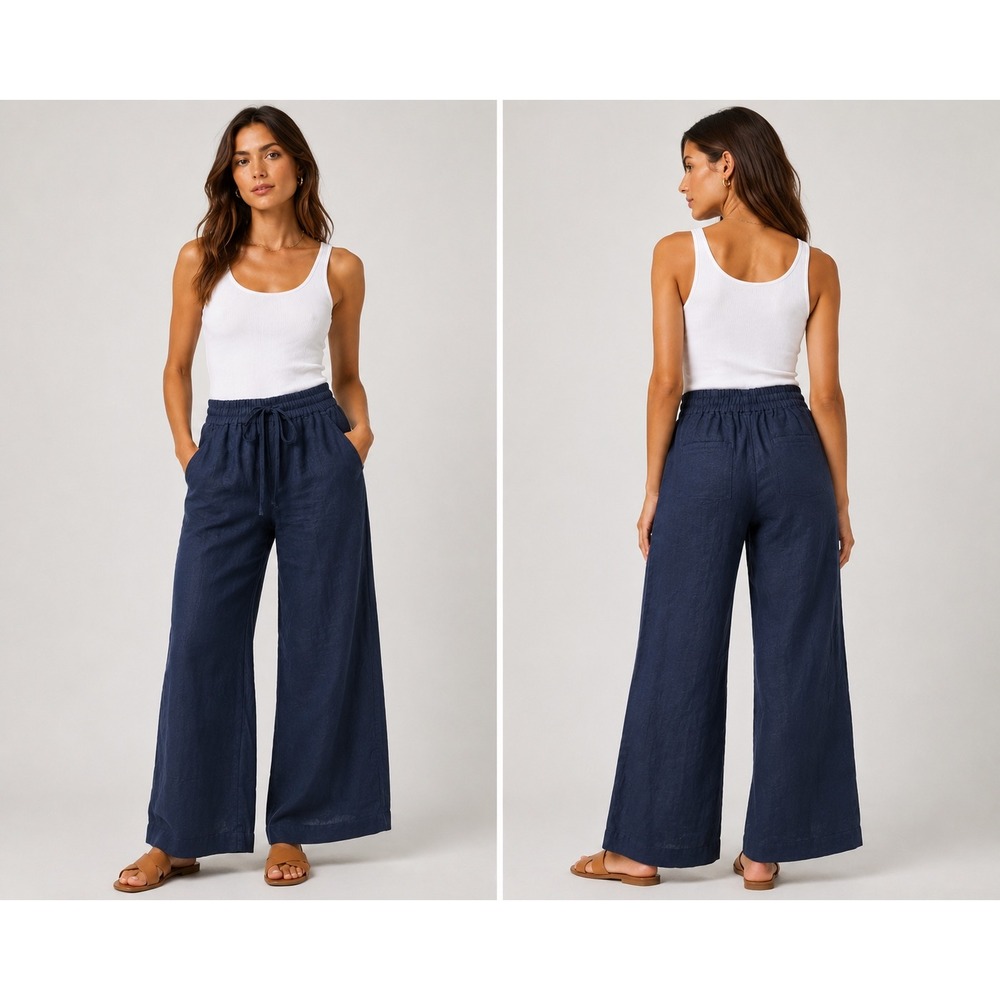 J.Crew Wide Leg Seaside Pants XS Navy 100% Linen Pull On NWT BO810